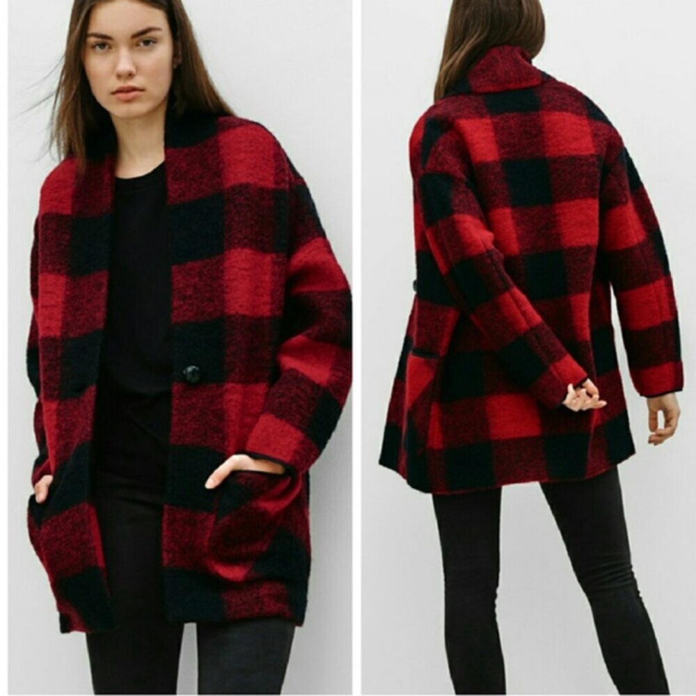 New Aritzia Wilfred Free Neelam Plaid Buffalo Red Black Coat